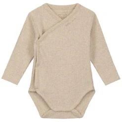 Prénatal Newborn Romper Rib Lange Mouwen Effen Beige