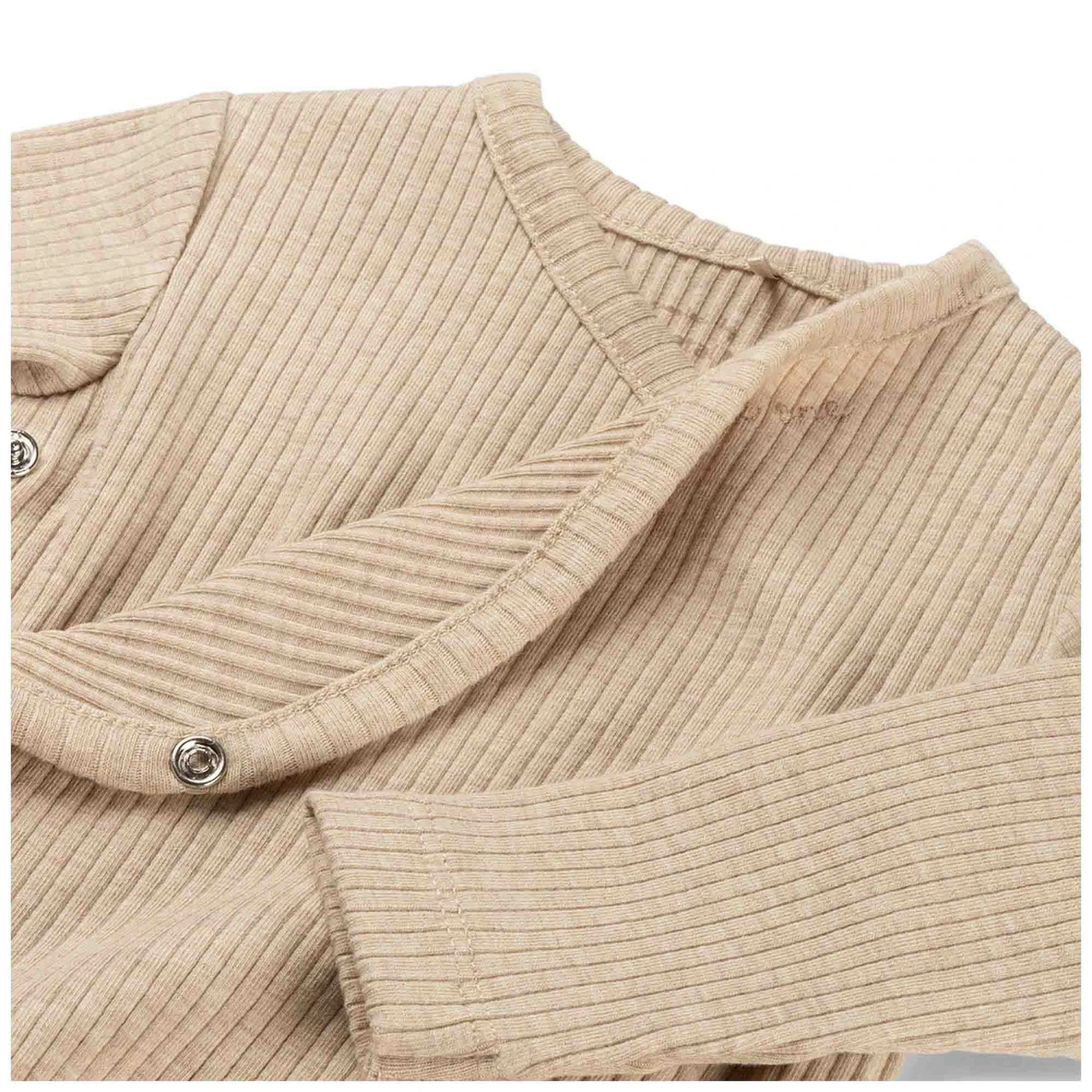 Prénatal Newborn Romper Rib Lange Mouwen Effen Beige 3 Prénatal Newborn Romper Rib Lange Mouwen Effen Beige - Afbeelding 3