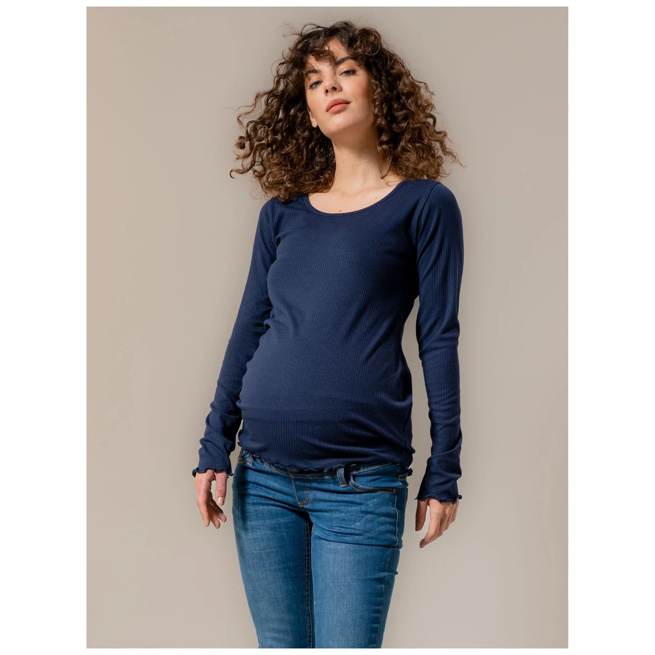 Prénatal Zwangerschapsshirt Lange Mouwen Effen Blauw 1 Prénatal Zwangerschapsshirt Lange Mouwen Effen Blauw