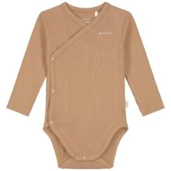 Prénatal Newborn Romper Rib Pure Lange Mouwen Effen Bruin