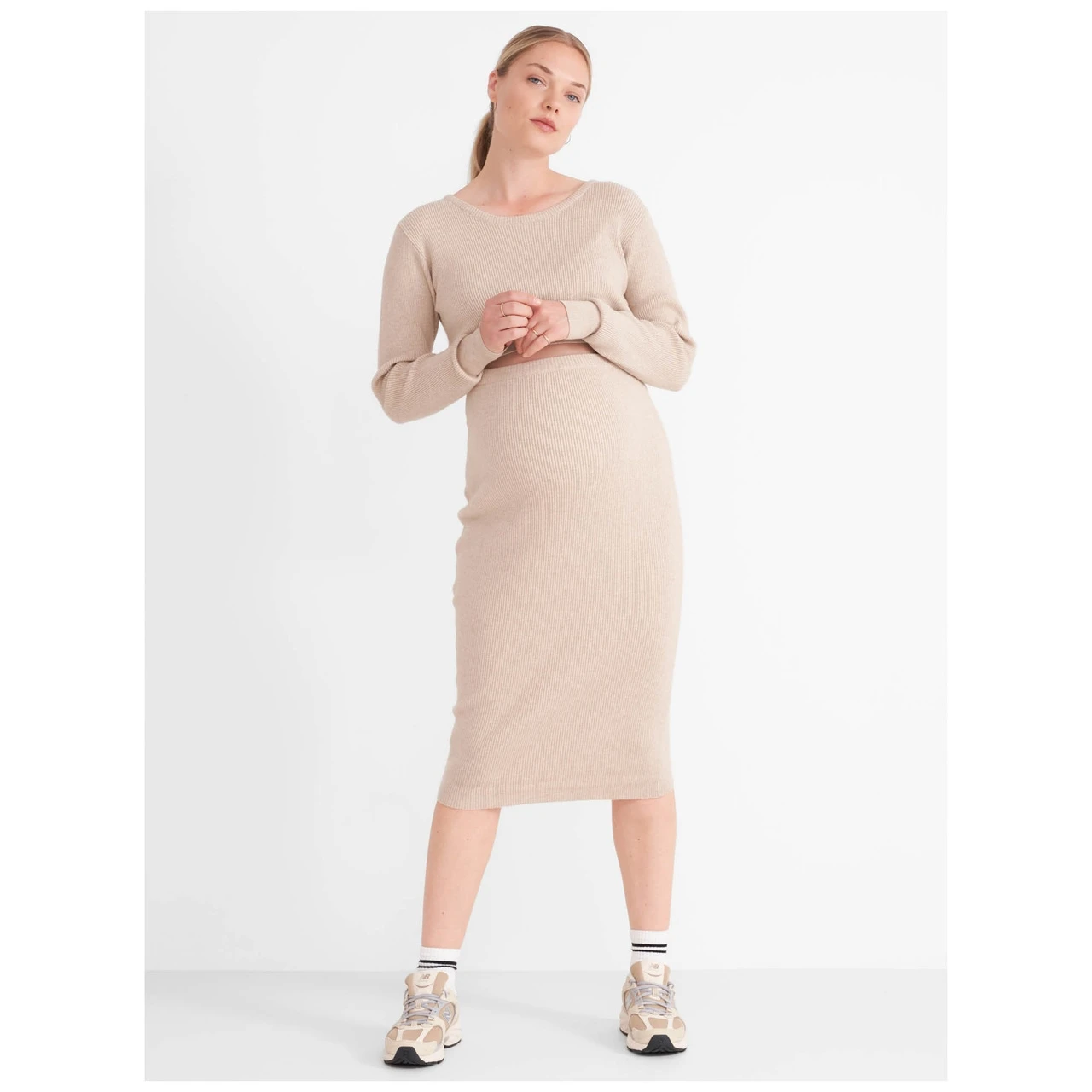 Prénatal Zwangerschapsrok Knielengtebeige 1 Prénatal Zwangerschapsrok Knielengtebeige