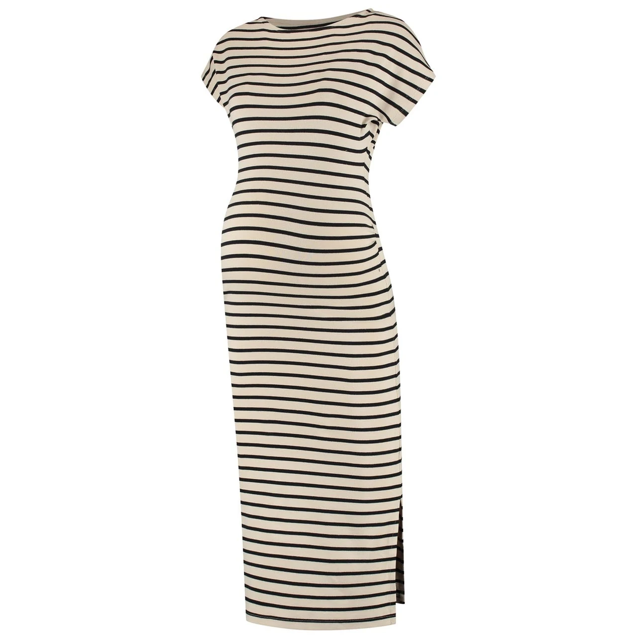 Prénatal Zwangerschapsjurk Korte Mouwen Strepen Beige 2 Prénatal Zwangerschapsjurk Korte Mouwen Strepen Beige - Afbeelding 2