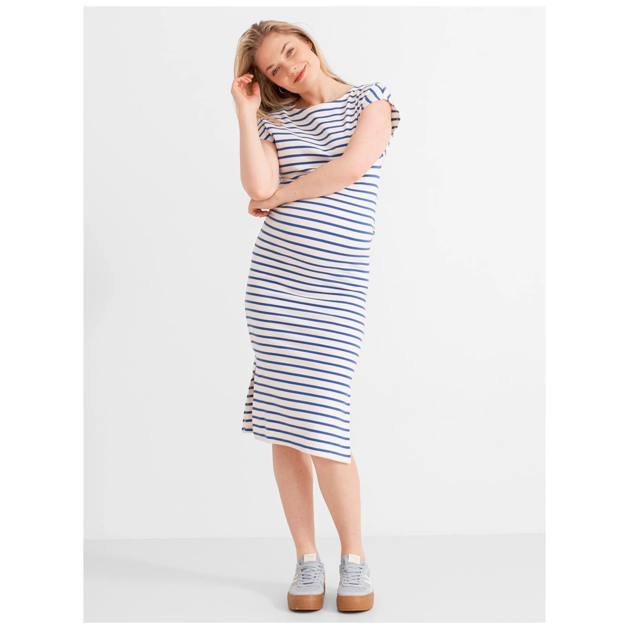Prénatal Zwangerschapsjurk Korte Mouwen Strepen Blauw 1 Prénatal Zwangerschapsjurk Korte Mouwen Strepen Blauw