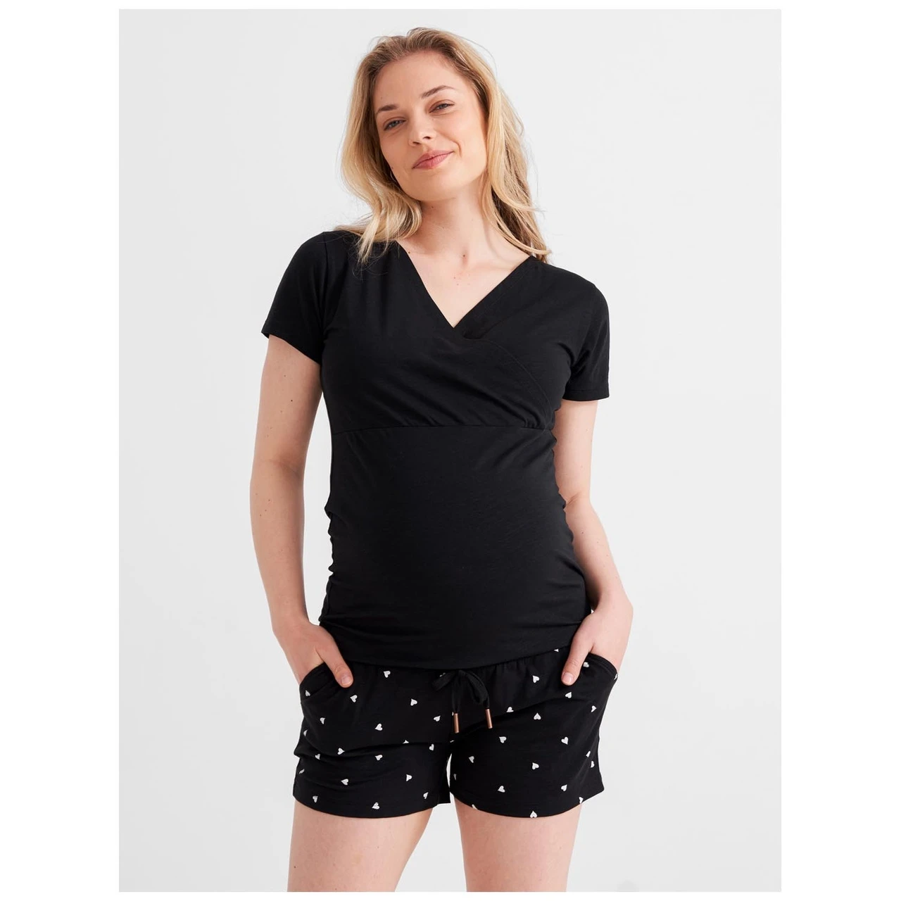 Prénatal Zwangerschapspyjama T-shirt Korte Mouwen Effen Zwart 4 Prénatal Zwangerschapspyjama T-shirt Korte Mouwen Effen Zwart - Afbeelding 4