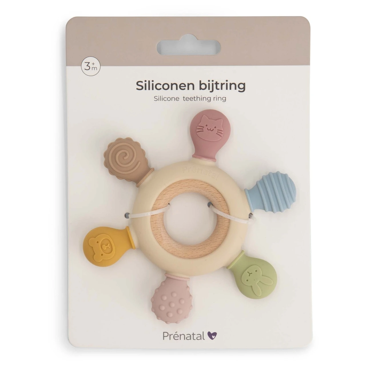 Prénatal Silconen Houten Bijtring Patroon Multi 2 Prénatal Silconen Houten Bijtring Patroon Multi - Afbeelding 2