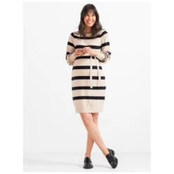 Prénatal Zwangerschapsjurk Lange Mouwen Strepen Beige