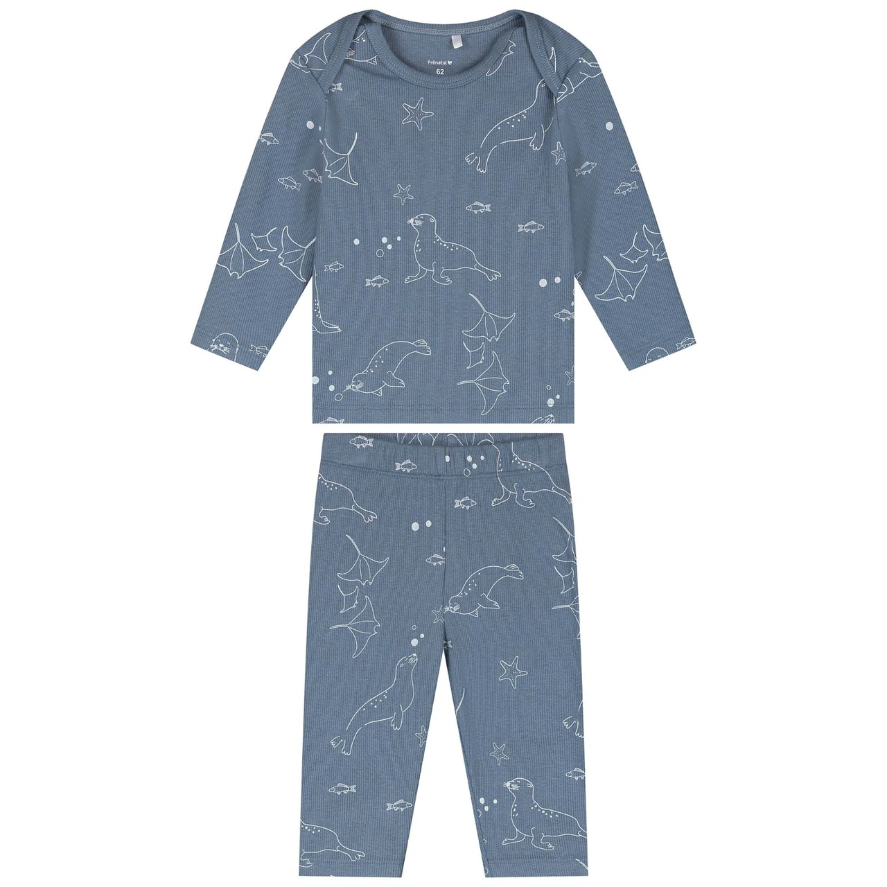 Prénatal Baby Pyjama Zeehond Rib Blauw 1 Prénatal Baby Pyjama Zeehond Rib Blauw