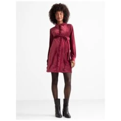 Prénatal Zwangerschapsjurk Lange Mouwen Effen Rood